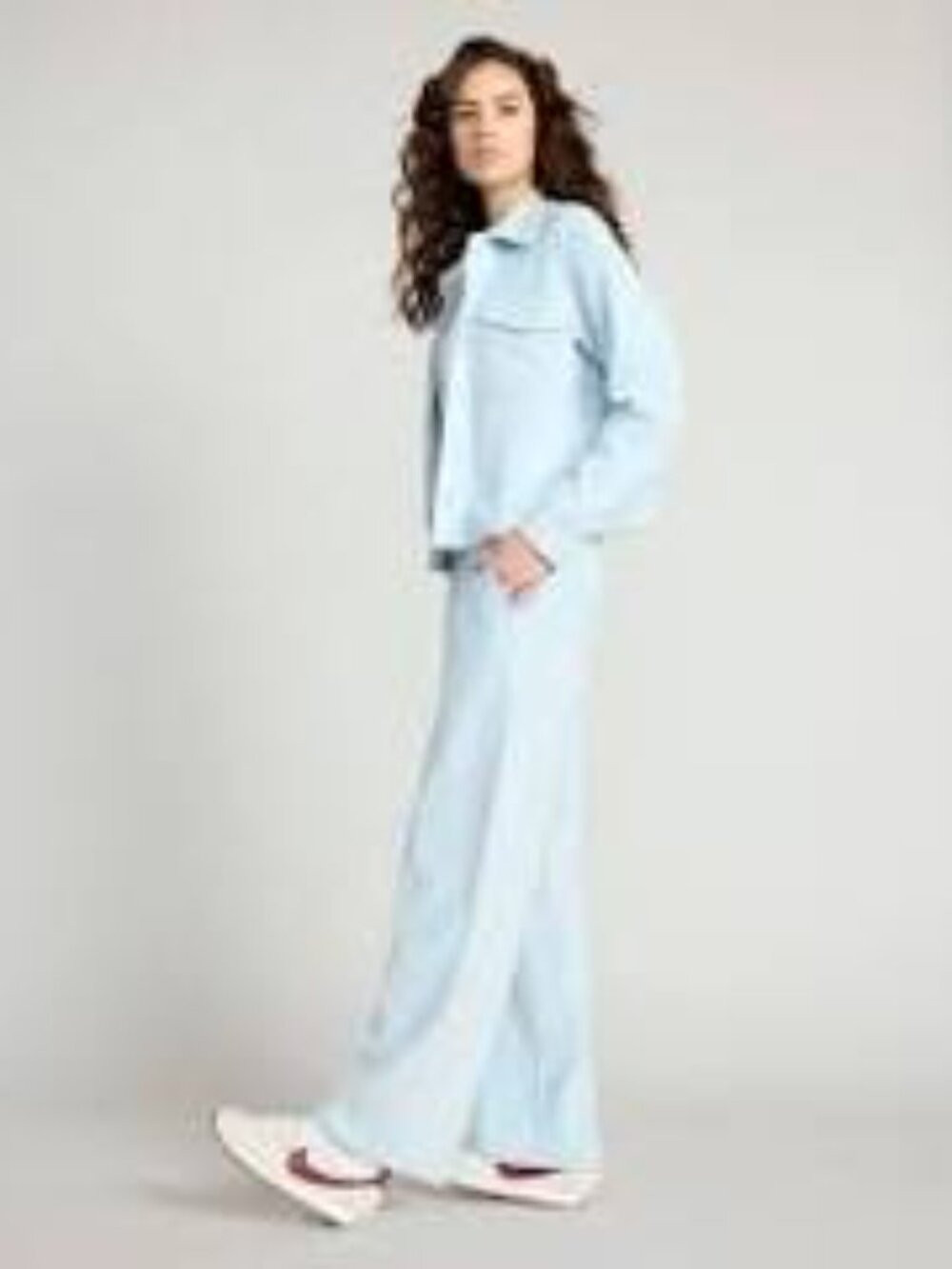 Light Blue Two-Piece Loungewear Set - Soft Top & Wide Leg Pants
